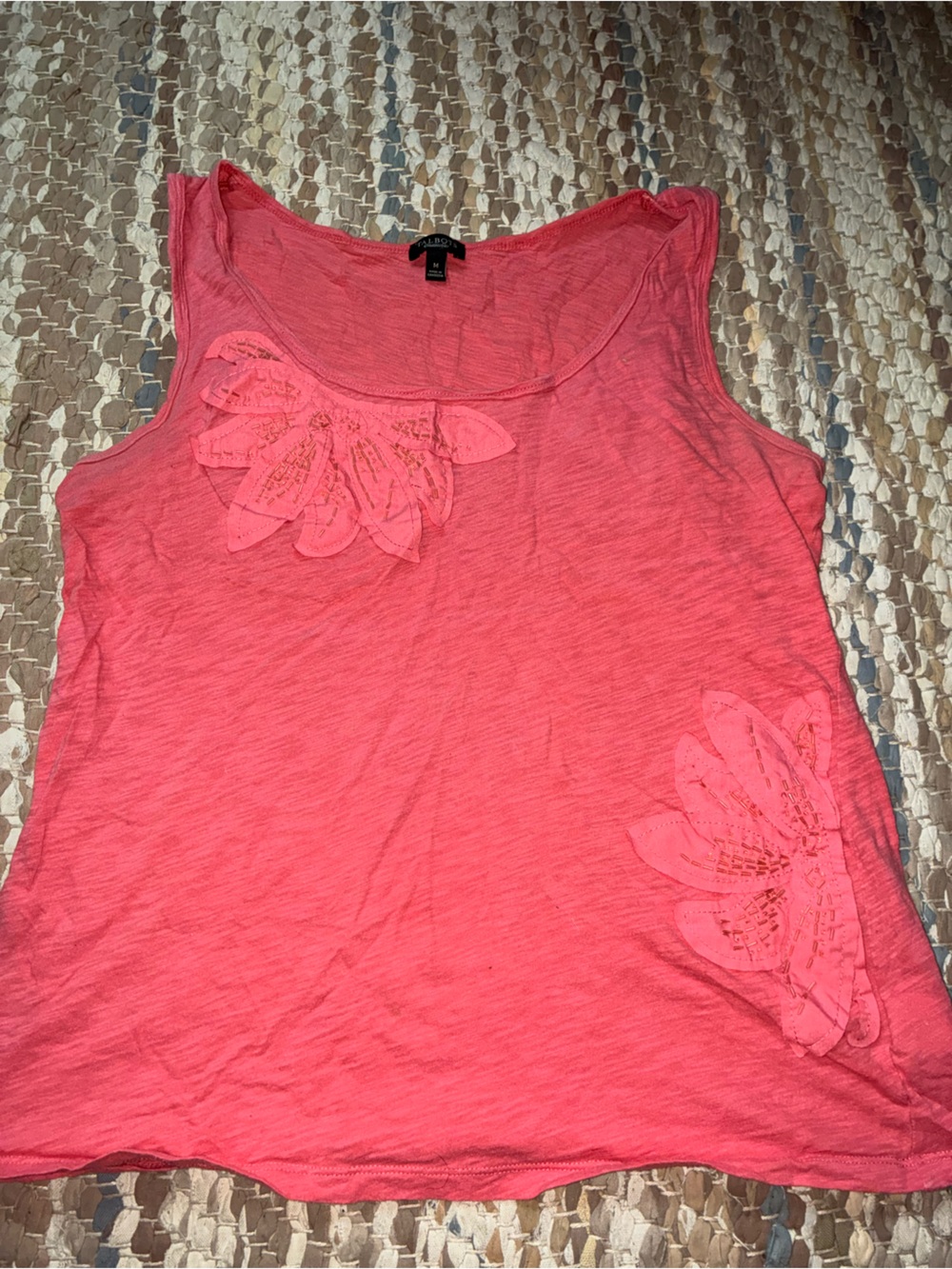 Talbots Coral Pink Floral Appliqué Tank Top